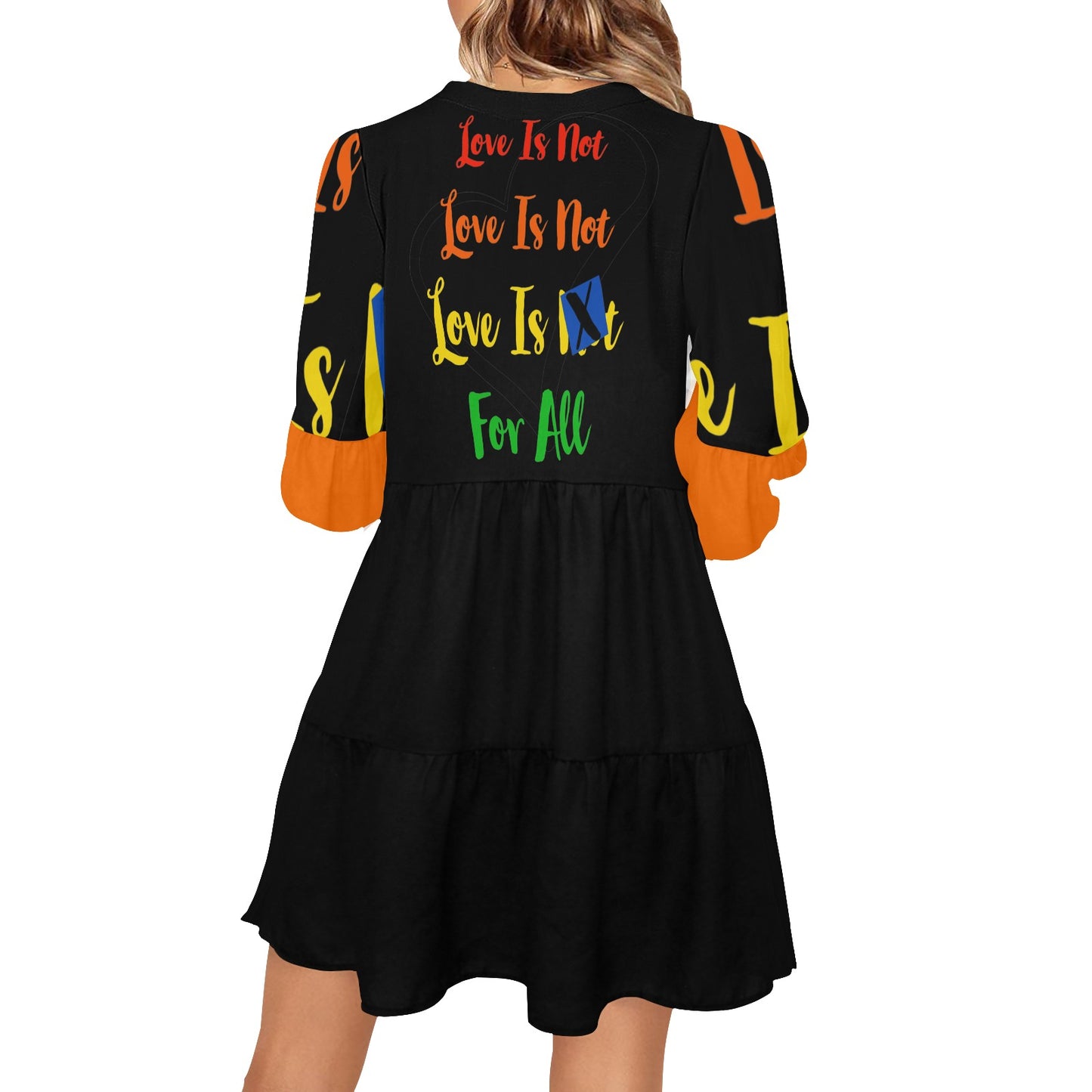 LINFA Boho Dress Black Orange Sleeve