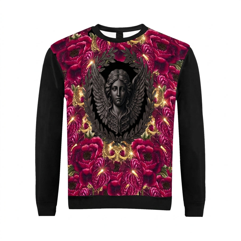 Logo & Roses  Men's Crewneck Sweatshirt Black