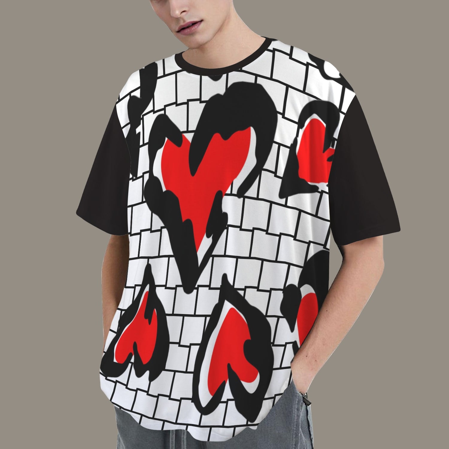 SE SON ROSE T-SHIRT -WHITE/BLACK WALL & HEARTS