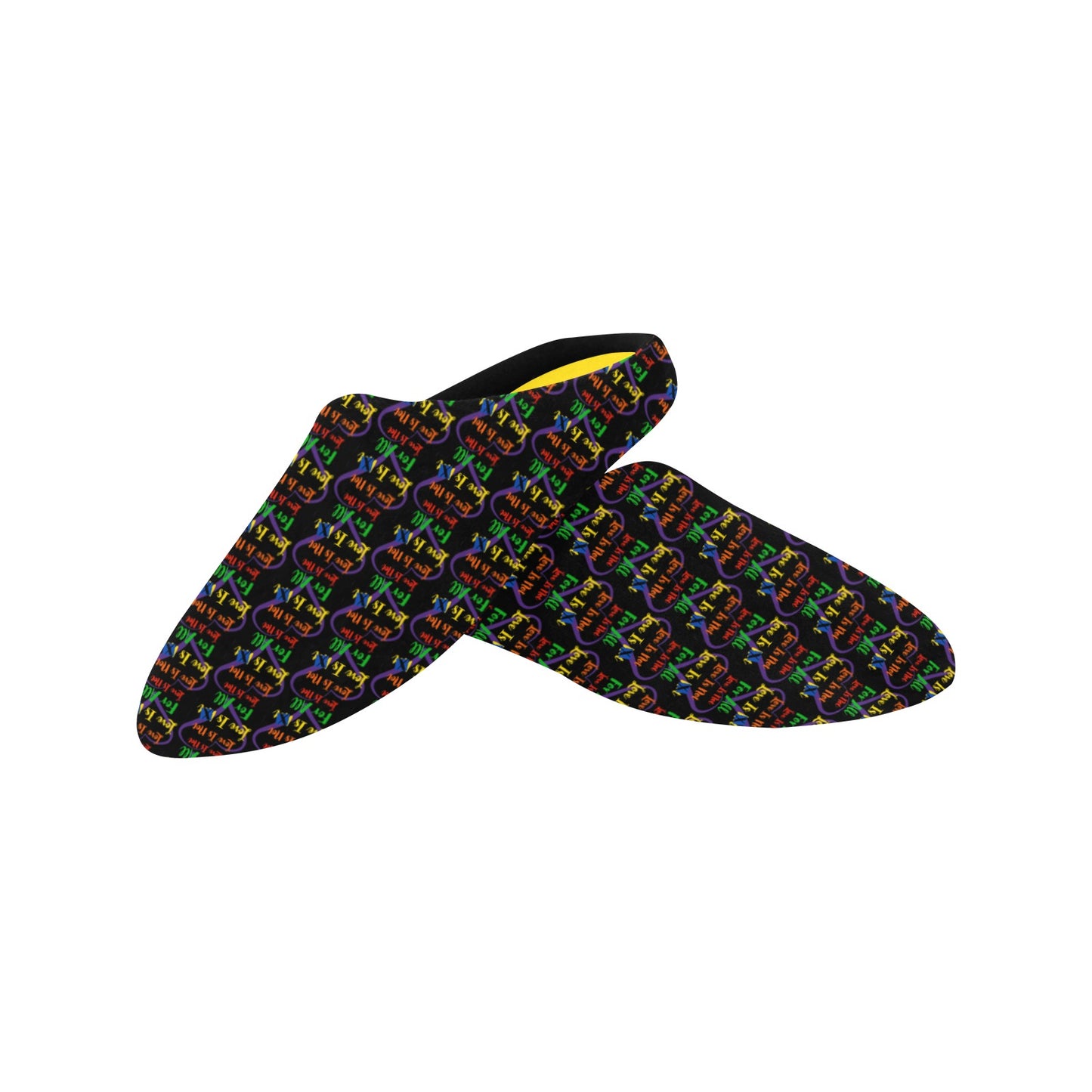 LINFA Little Hearts Yellow Insole Women's Non-Slip Slippers Black