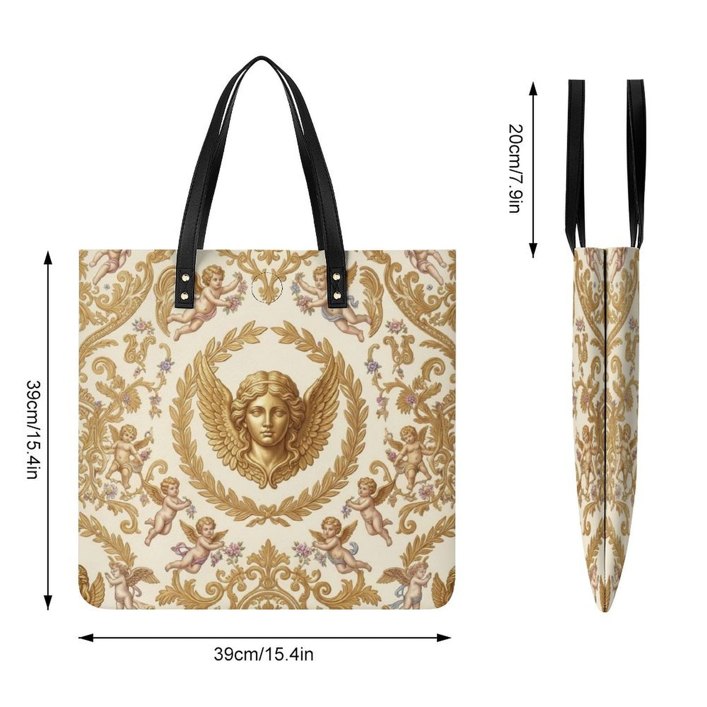 Baroque Putti Flat PU Leather Tote Bag