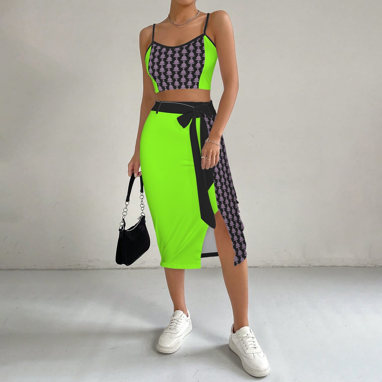 Buddha Skirt Top Fluo Green Black