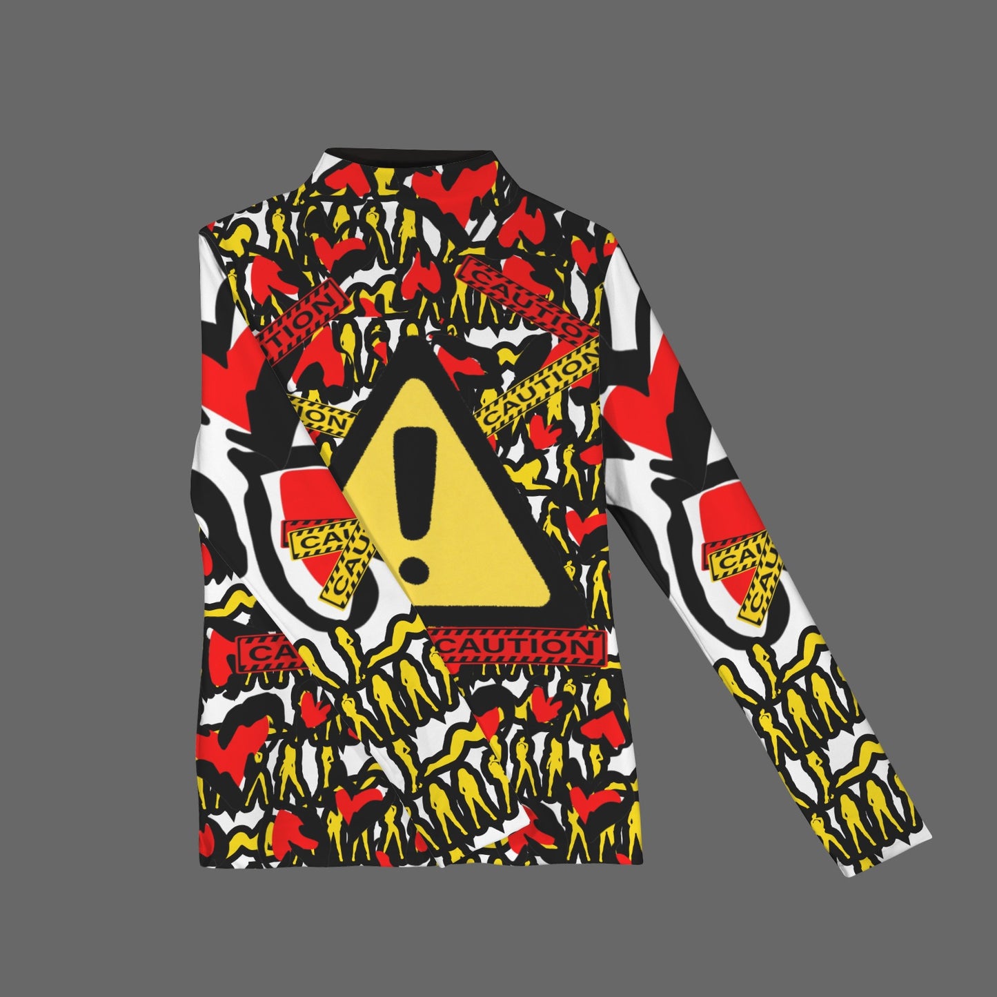 RANSIE CAUTION Long Sleeve Turtleneck Shirt White Black Hearts Mosquitoes