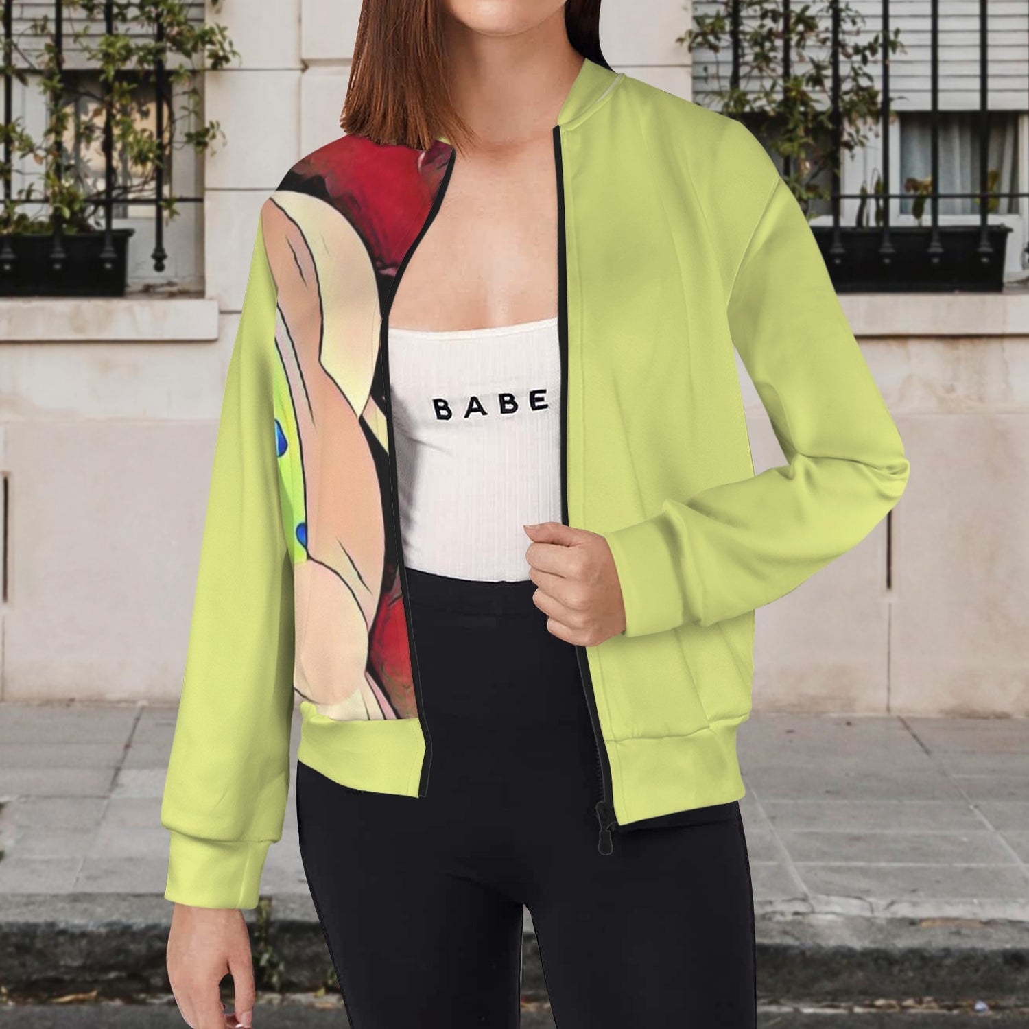 Humans Scare Me Lightweight Jacket Yellow Green Half Design