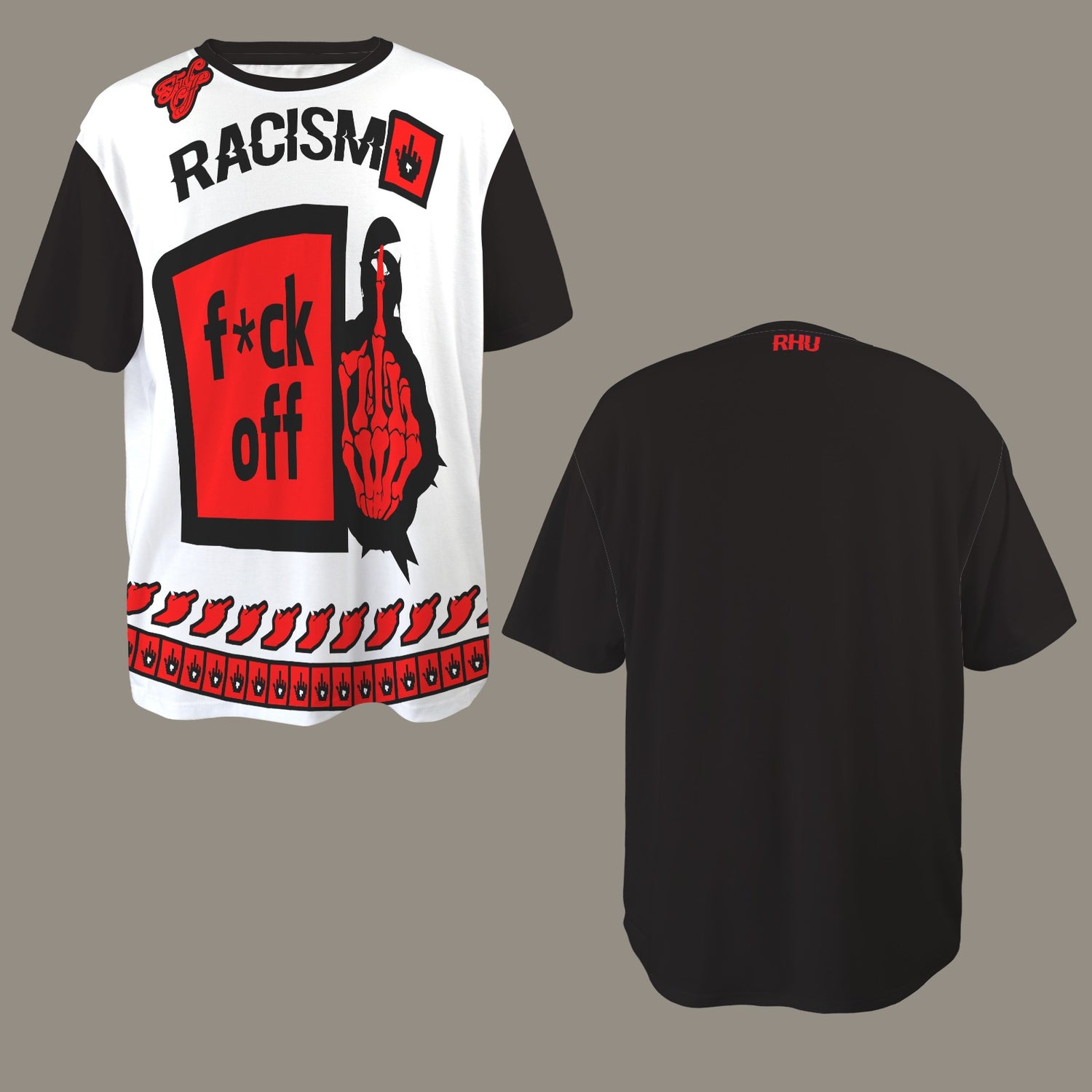 FUCK OFF HEARTS HOMOPHOBIA DISTRESSED T-SHIRT BLACK WHITE