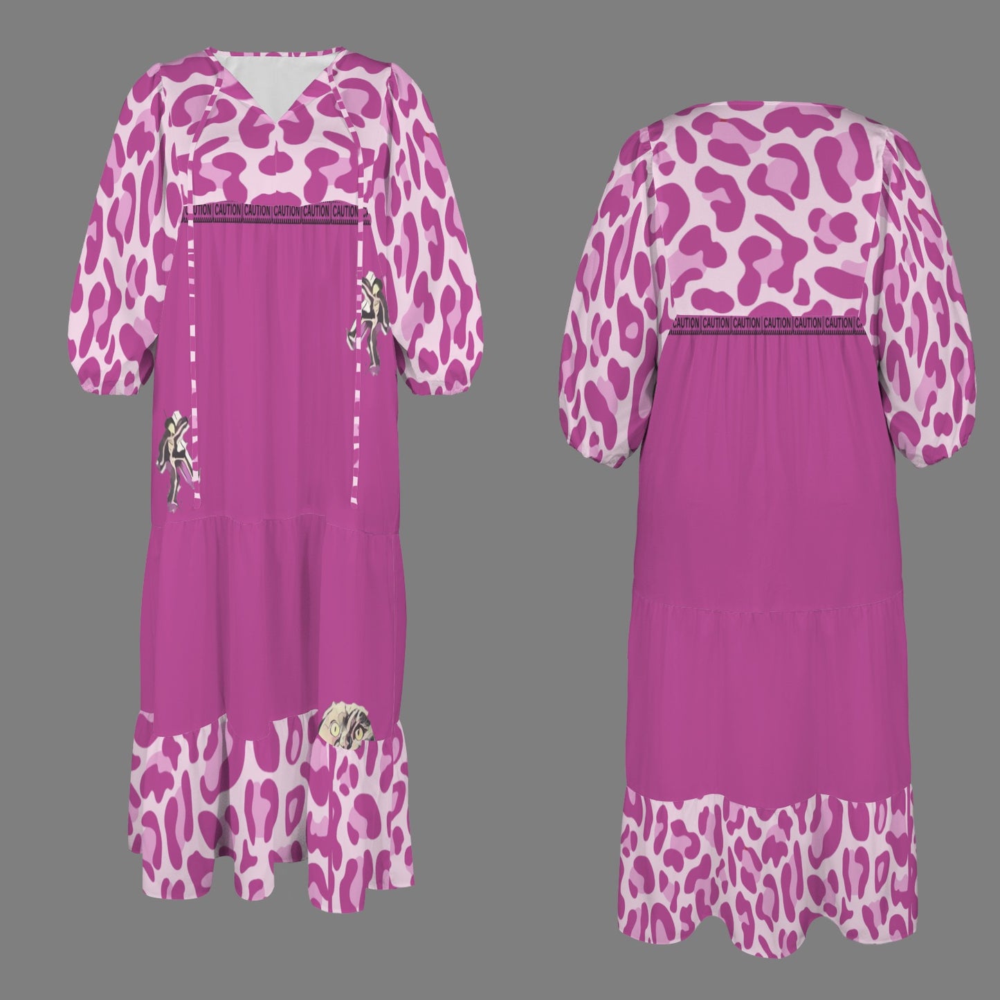 Caution Jimmy Cat Long Dress Leopard Dark Hot Pink