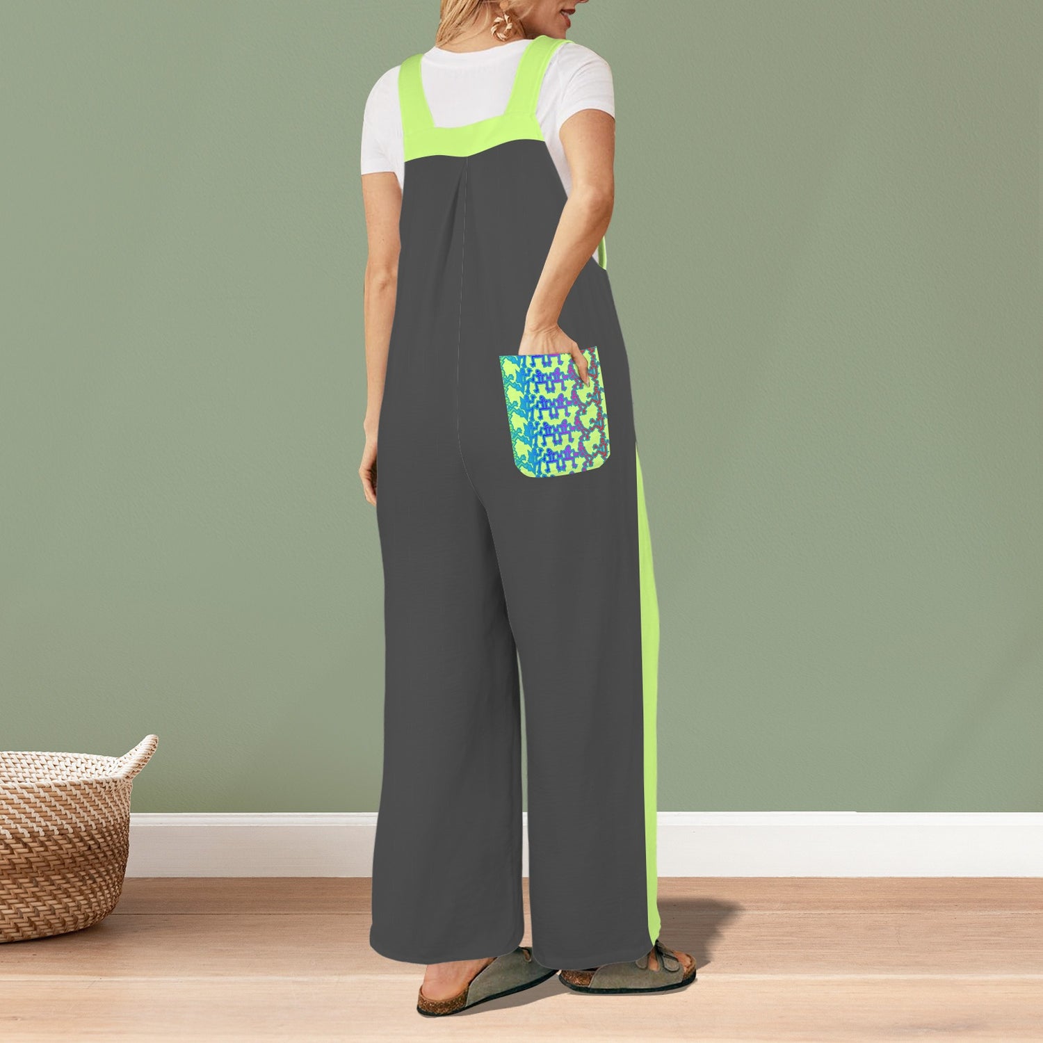 Rainbow Dancing Figures Jumpsuit Pale Green Charcoral