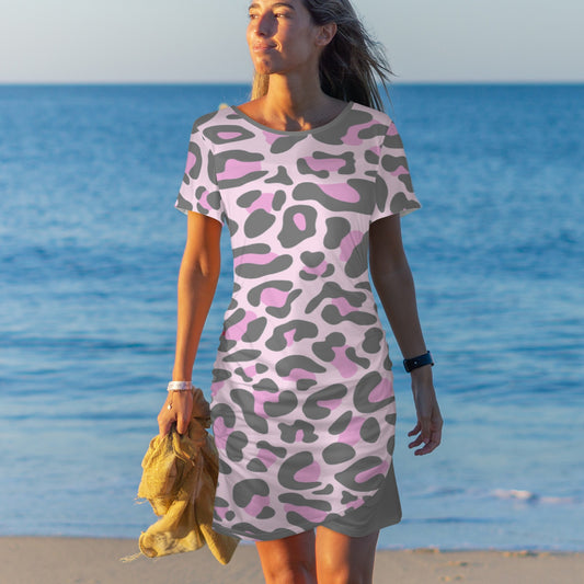 Grey Pink Leopard Bodycon Dress