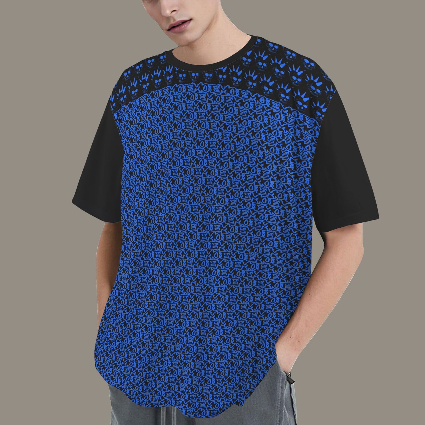 EMO SKULLS BLUE BLACK T-SHIRT