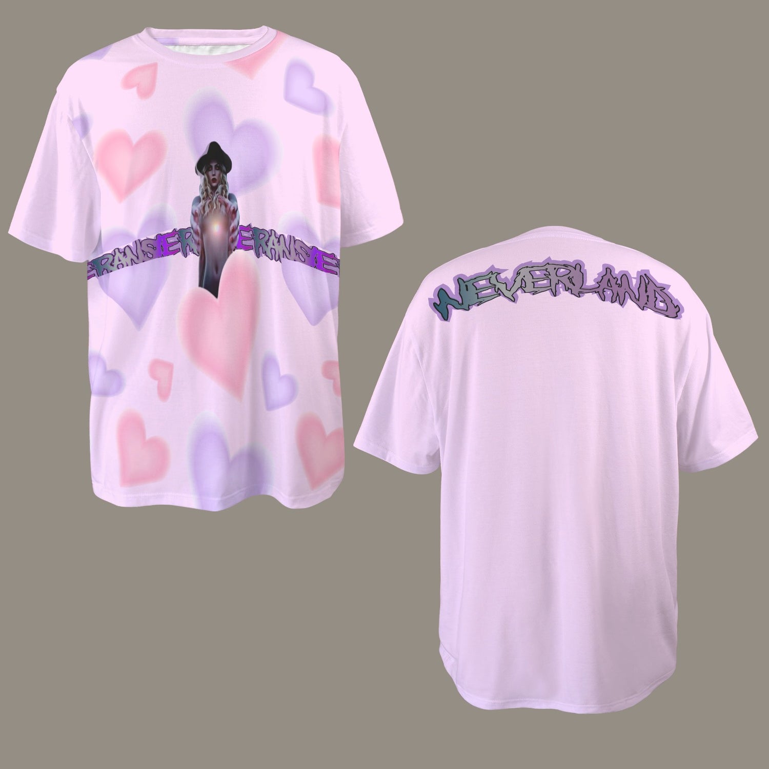RANSIE IN NEVERLAND FIGURE HEARTS T-SHIRT LIGHT PINK- DISTRESSED NEEVRLAND