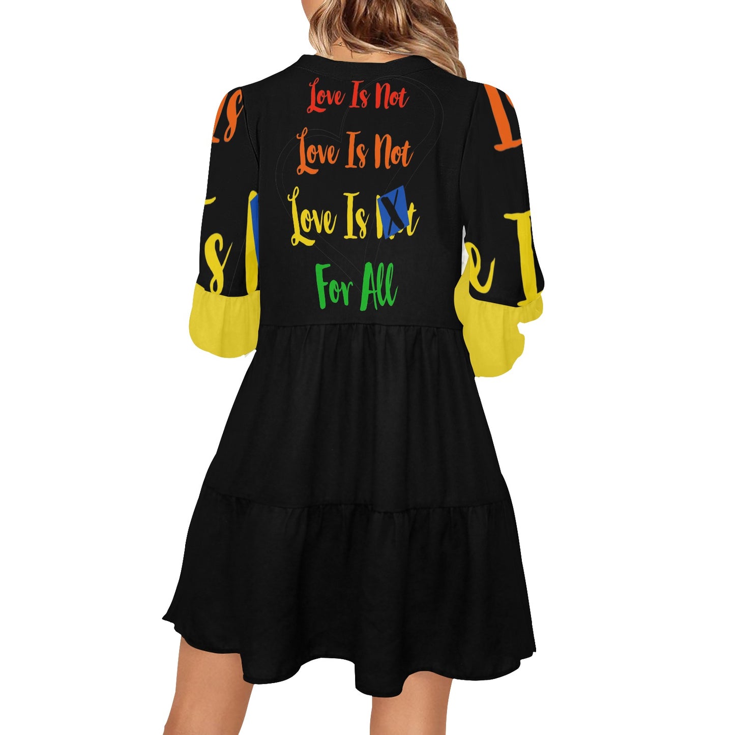 LINFA Boho Dress Black Yellow Sleeve