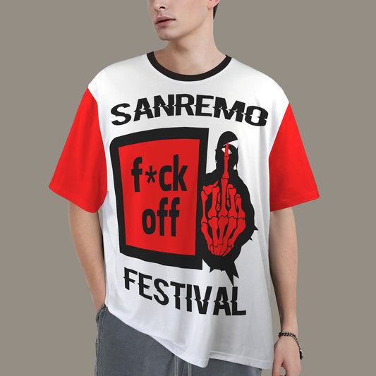 FUCK OFF SANREMO FESTIVAL DISTRESSED T-SHIRT BLACK RED WHITE
