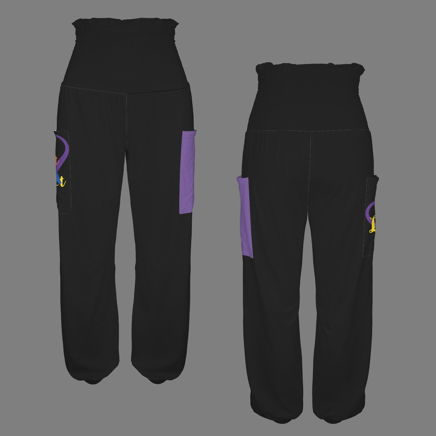 LINFA PANTS High Elastic Waist Purple Pocket