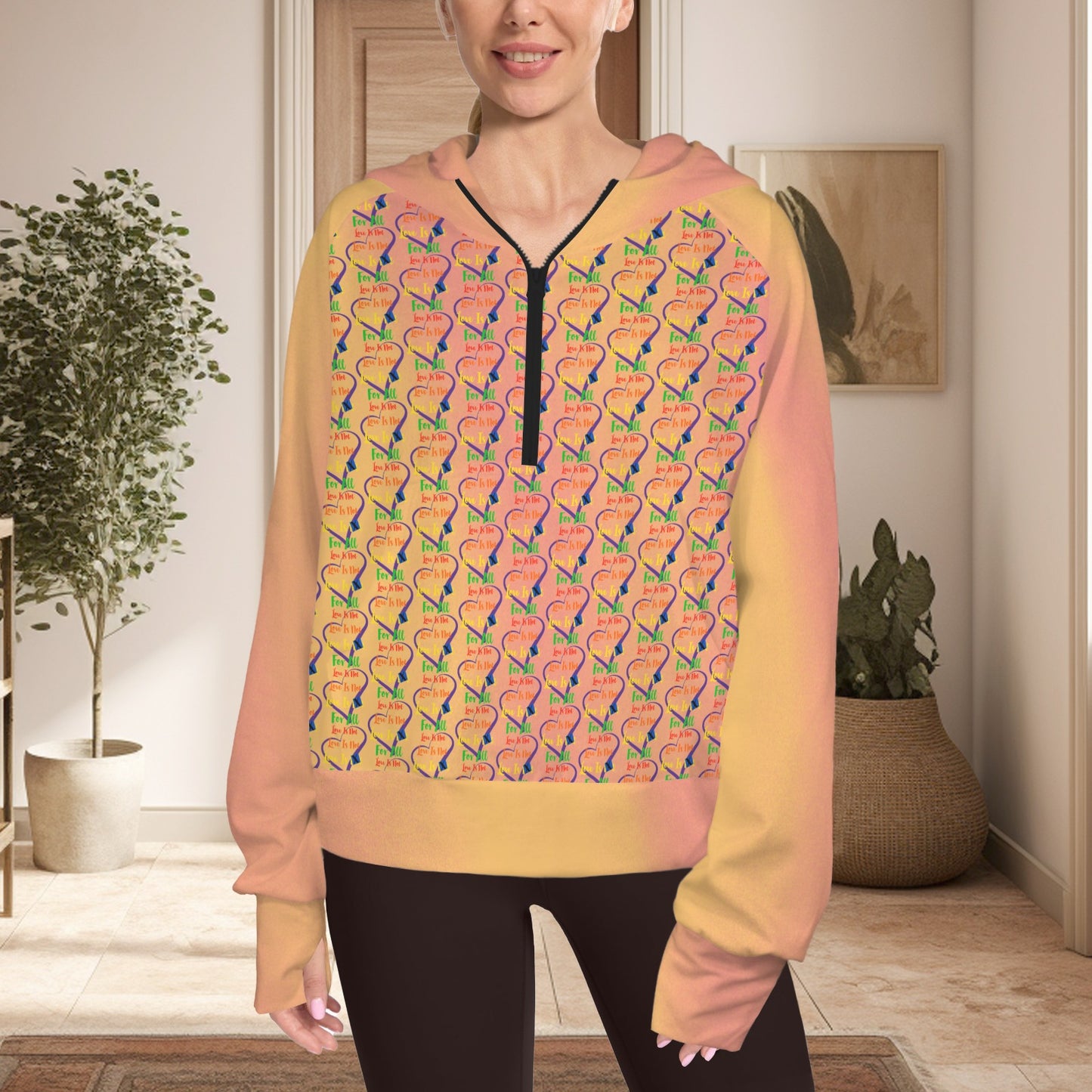 LINFA Little Hearts Zip Up Collar Hoodie Sunset