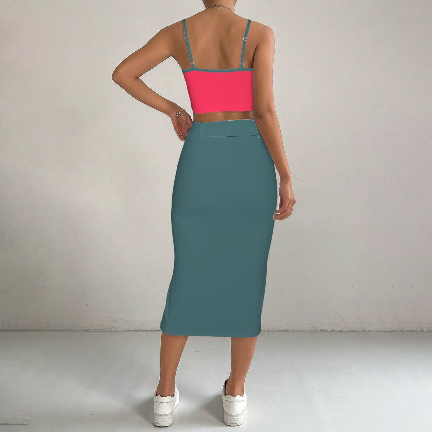 LINFA TOP SKIRT OLIVE GREEN AZIELE DARK PINK