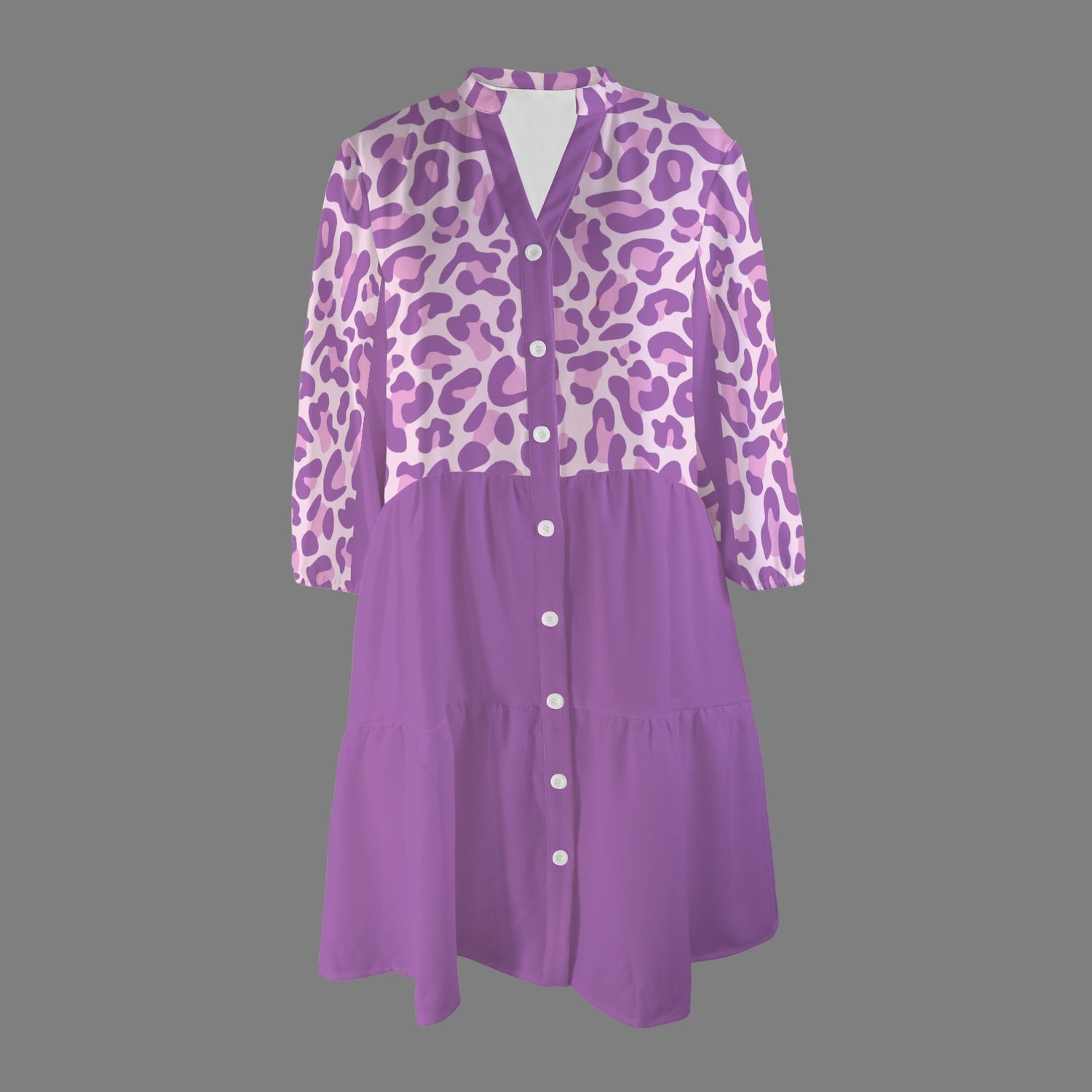Pink Light Purple Leopard Front Button Dress