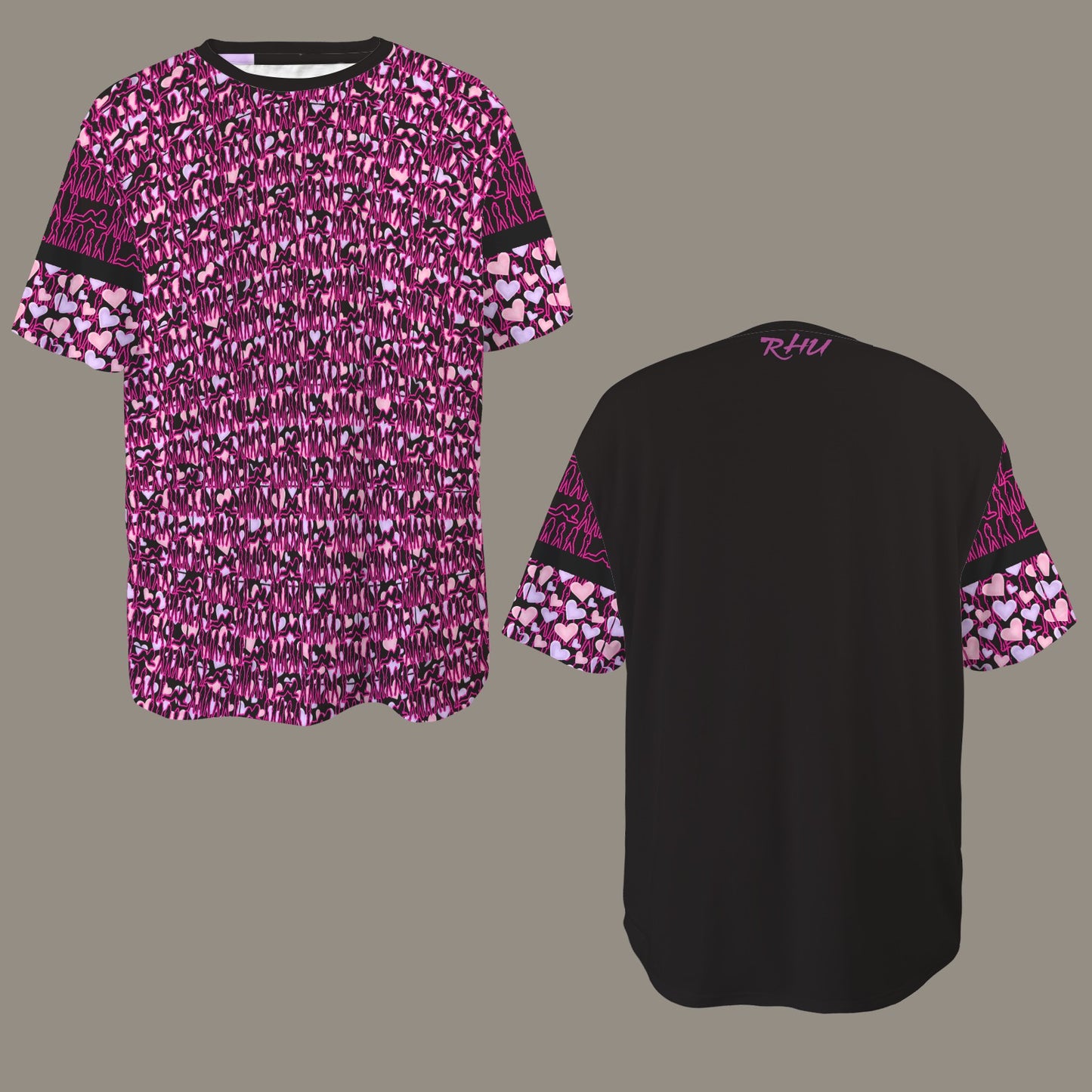 Mosquitoes Small Hearts T-shirt Hot Pink Black V3