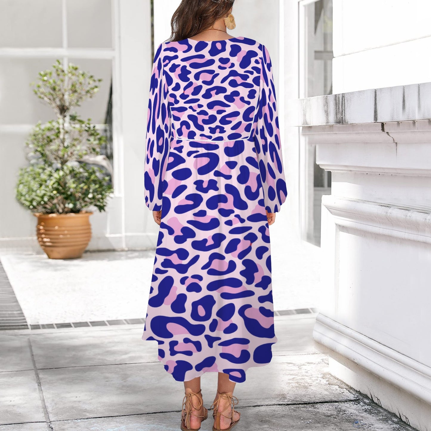 Blue Pink Leopard Long Dress