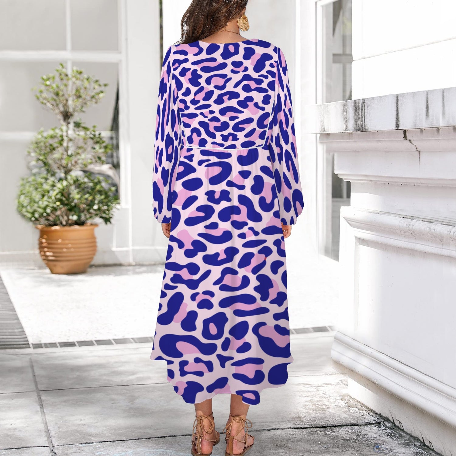 Blue Pink Leopard Long Dress