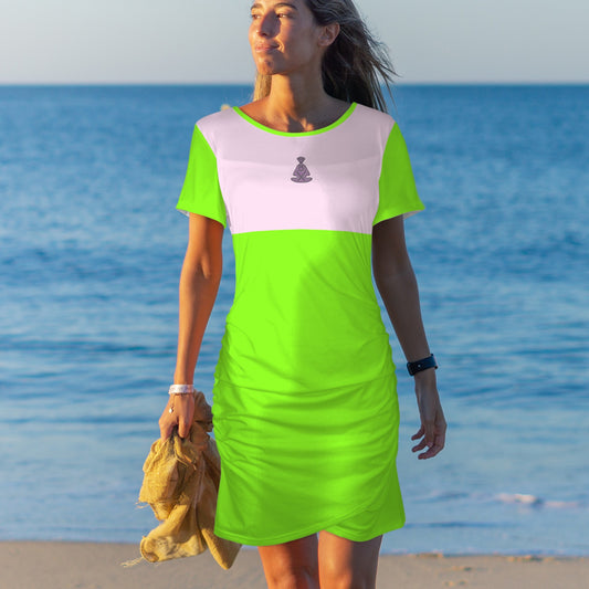 Buddha Bodycon Dress Pale Pink Bright Green