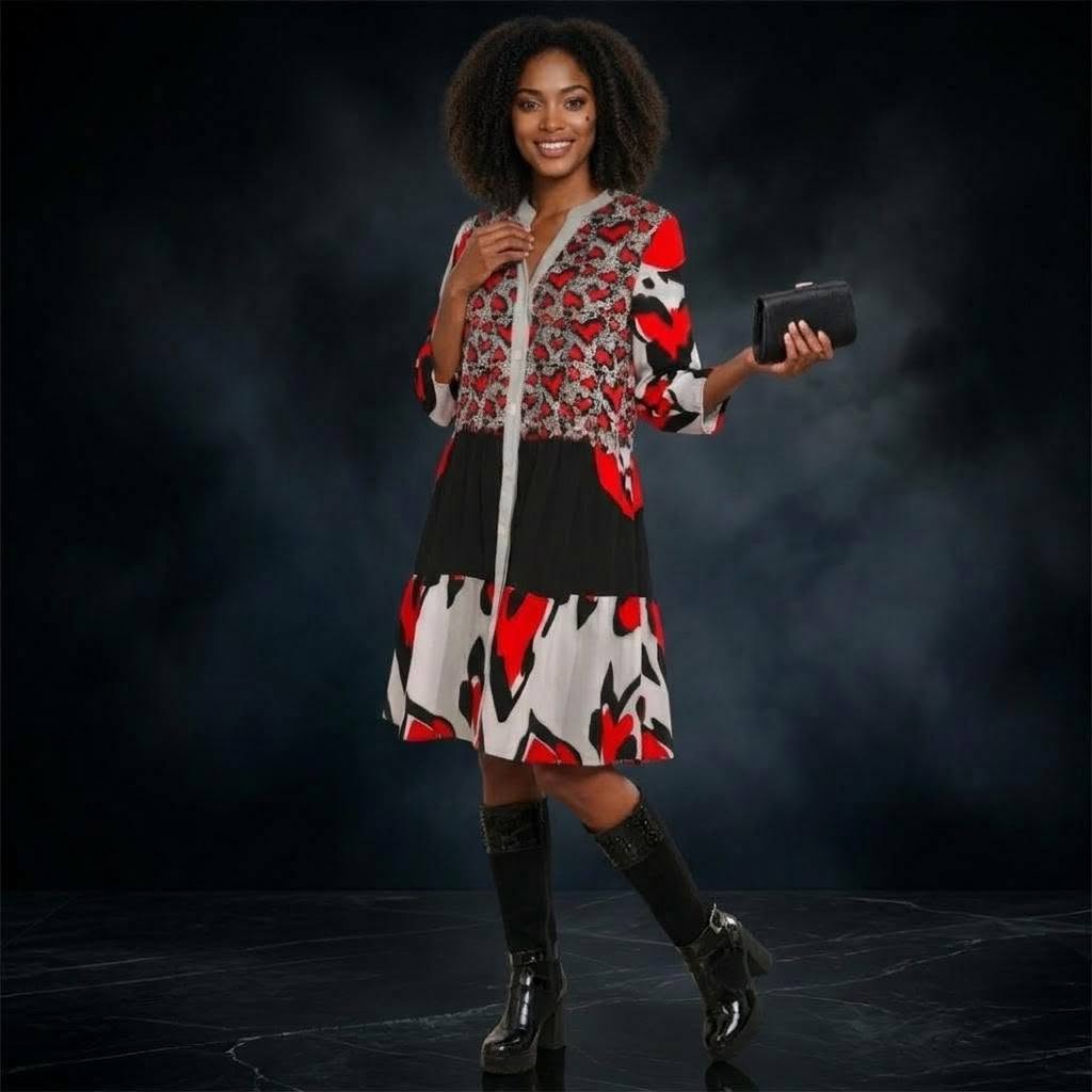 FluffyLove Kitties Dress Light Grey Black