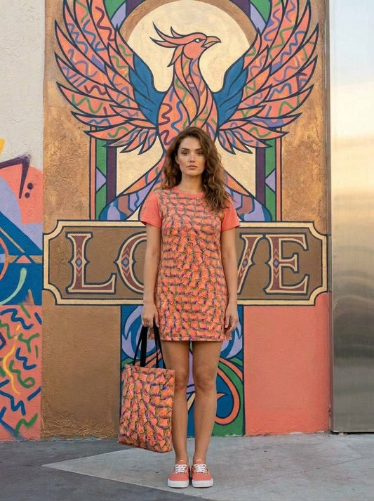 LINFA Chaos In The Heart T-Shirt Dress Rosa Antico