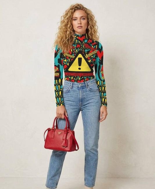 CAUTION Mosquitoes Long Sleeve Turtleneck Shirt Torquoise Hearts