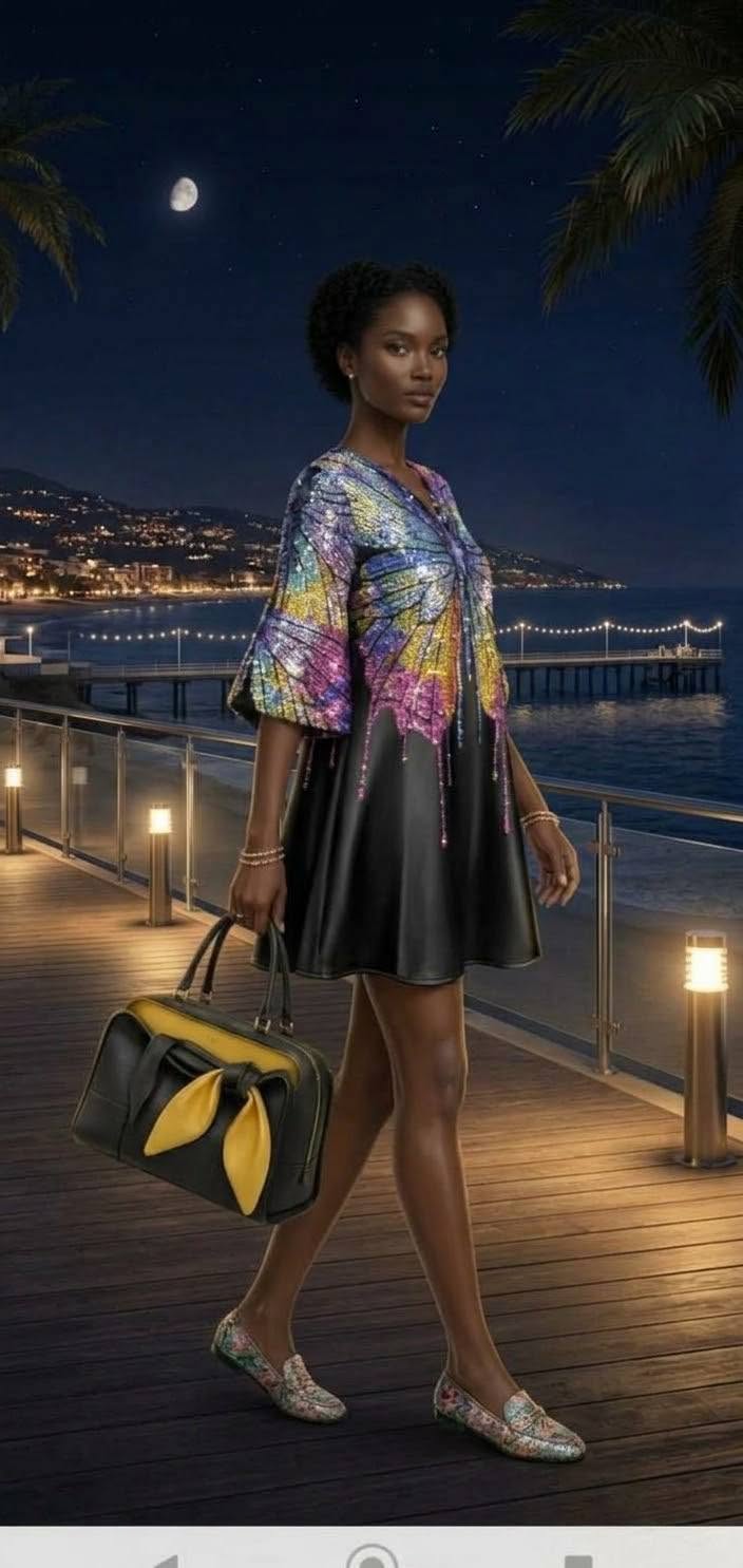Butterfly 3/4 Sleeve Silk Satin & Sequins Mini Dress