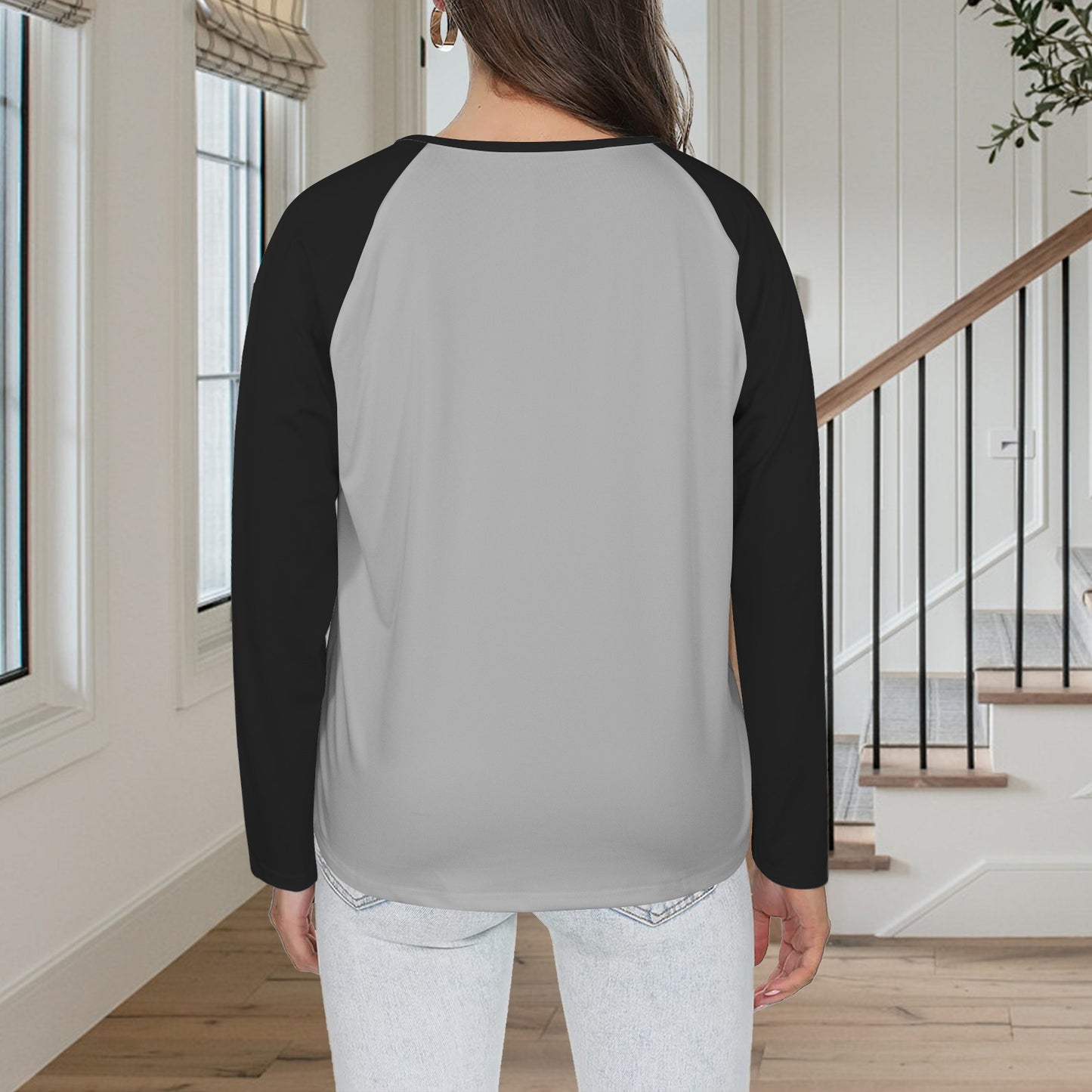 Buddha Pattern Long Sleeve Shirt Button Grey Black Sleeve