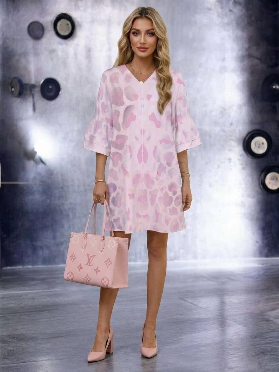 Pink Leopard 3/4 Sleeve Dress