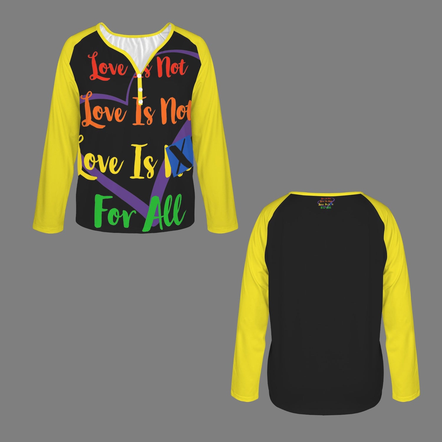 LINFA Long Sleeve Shirt Button Black Yellow Sleeve