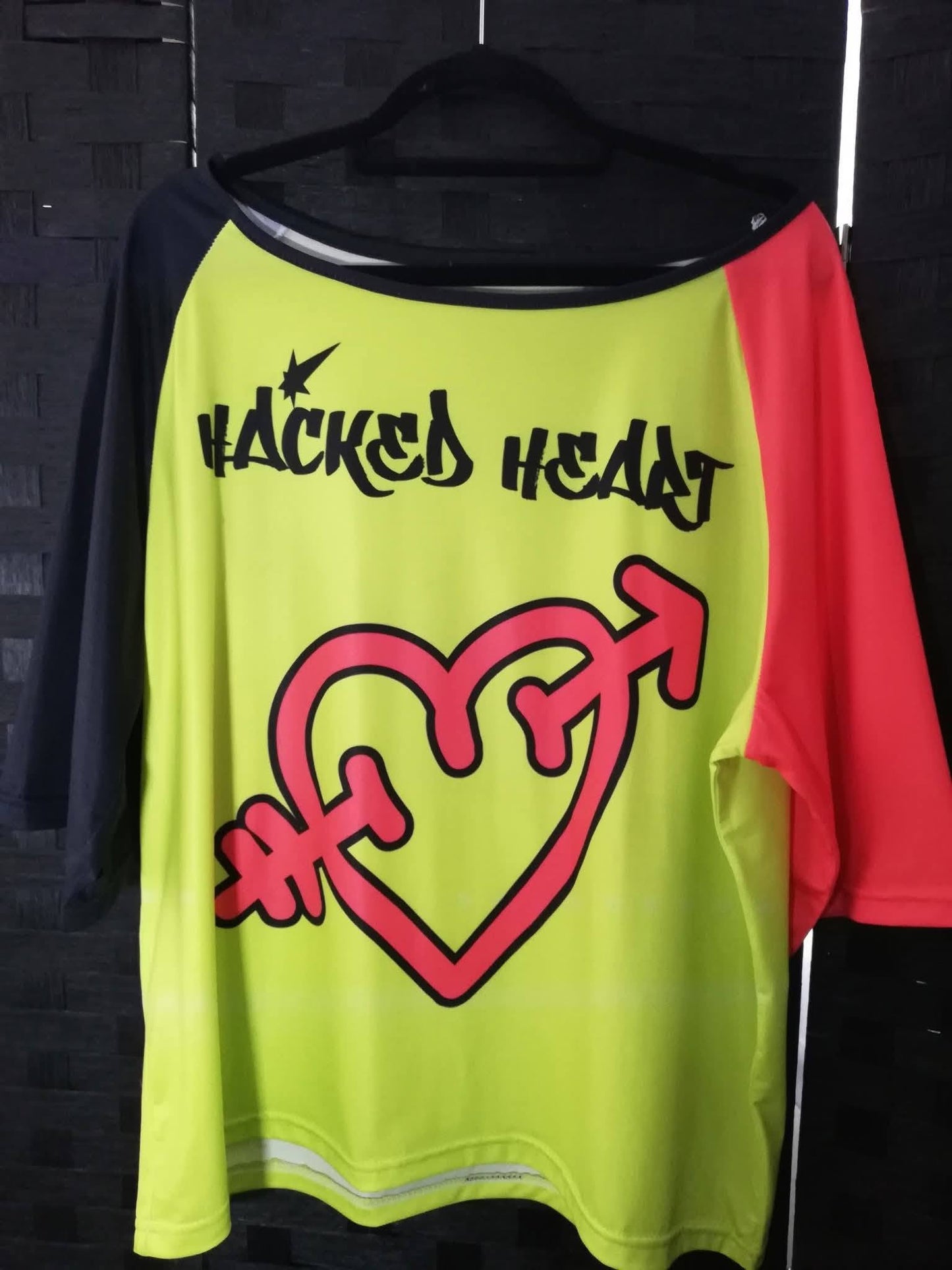 Hacked Heart Oversize Off The Shoulder Half-Sleeve T-shirt - Thick Soft Fabric