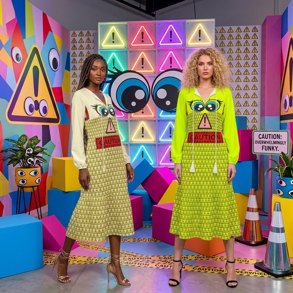 Caution Eyes Long Dress Yellow Red