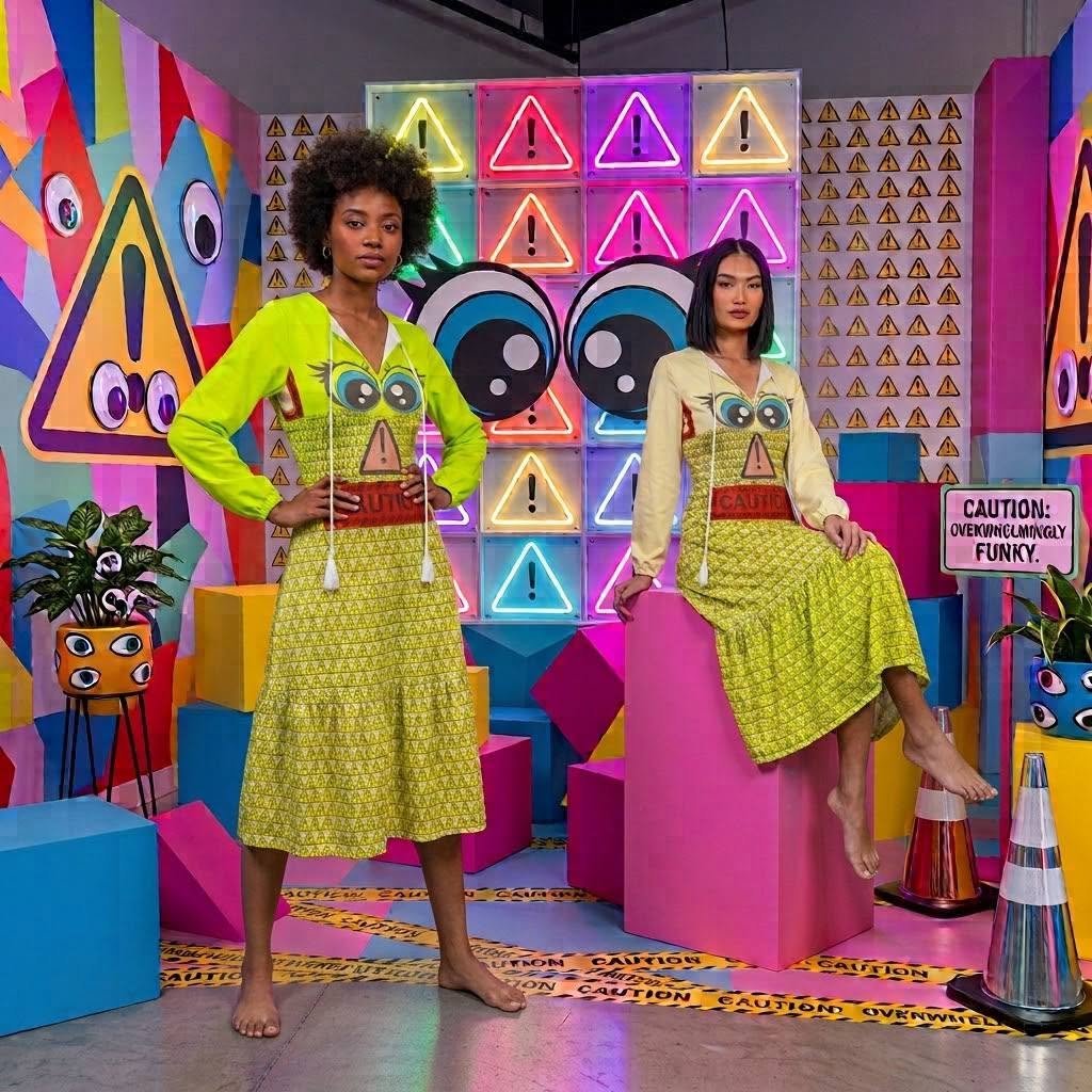 Caution Eyes Long Dress Yellow Red