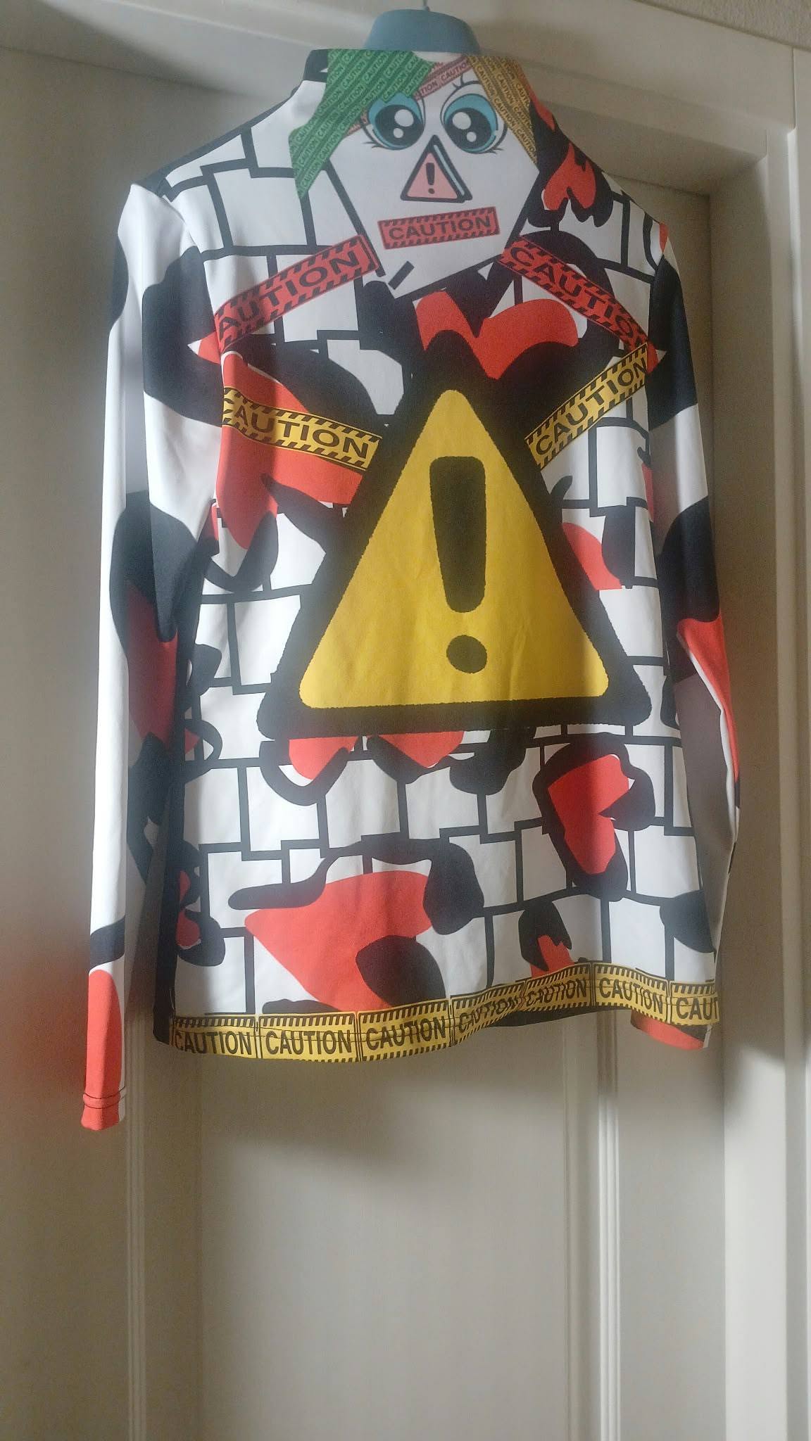 CAUTION Long Sleeve Turtleneck Shirt White Black Hearts