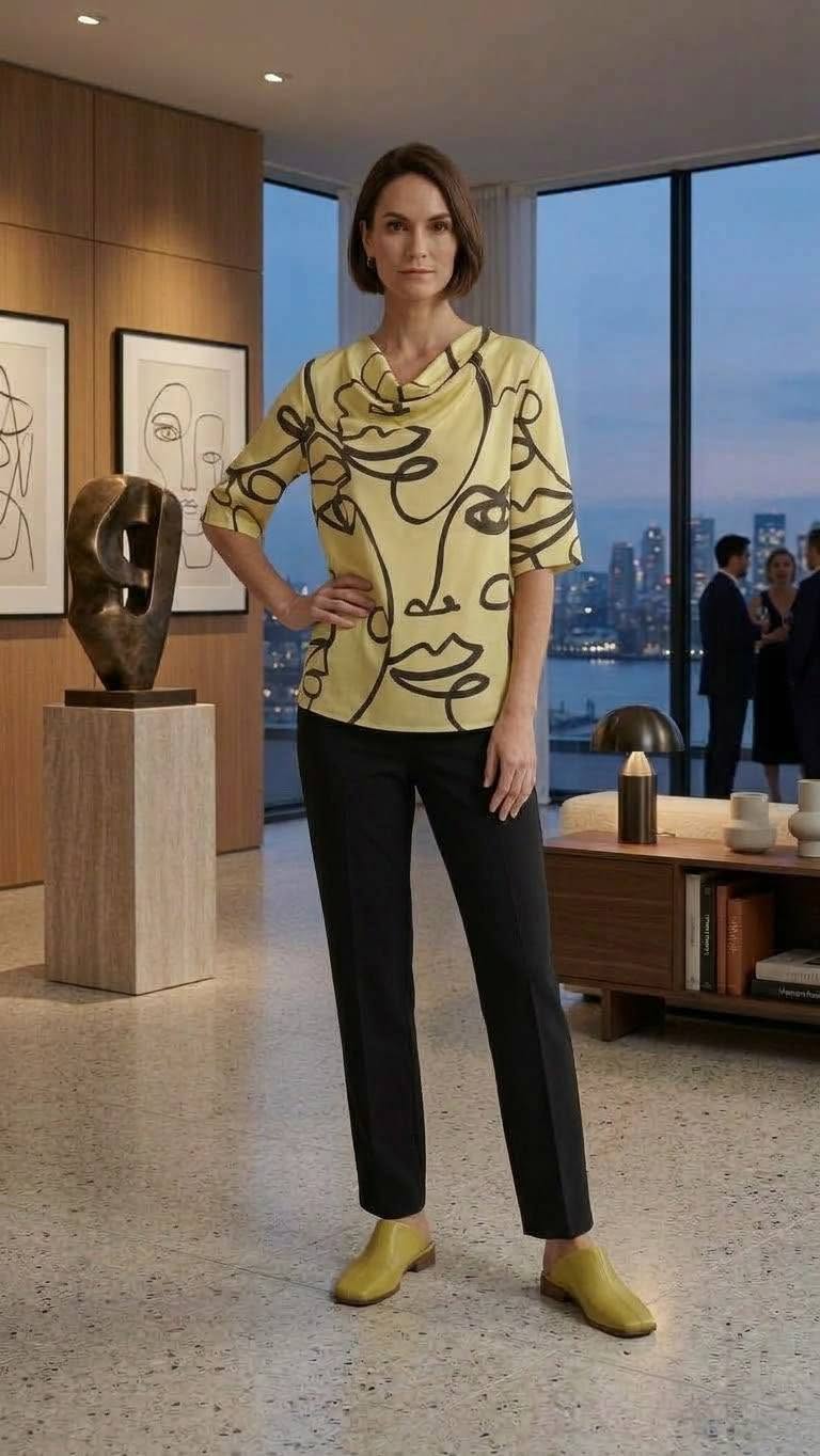 Draped Neck Flare Sleeve Blouse   Yellow