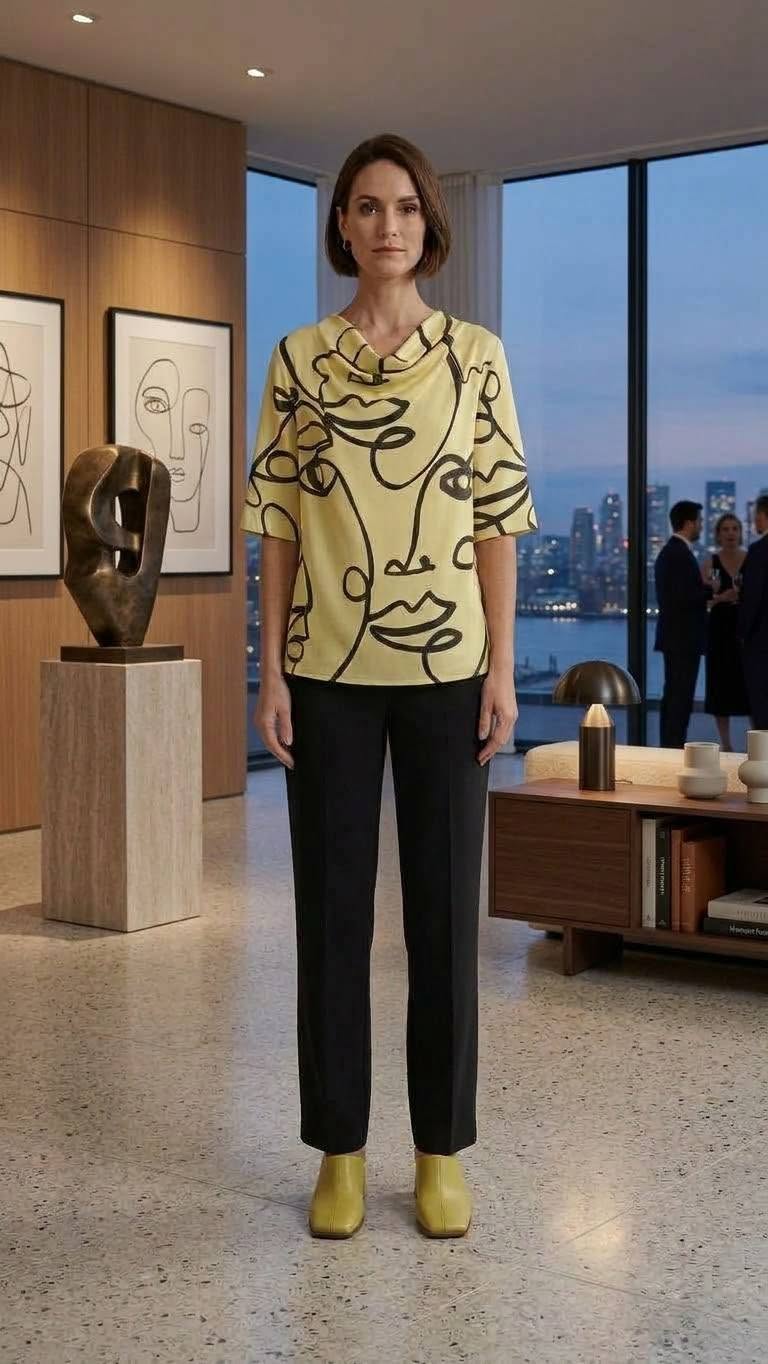 Draped Neck Flare Sleeve Blouse   Yellow