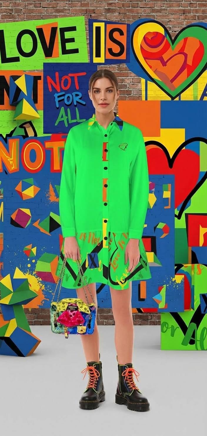 LINFA LONG SLEEVE T-SHIRT DRESS BRIGHT GREEN