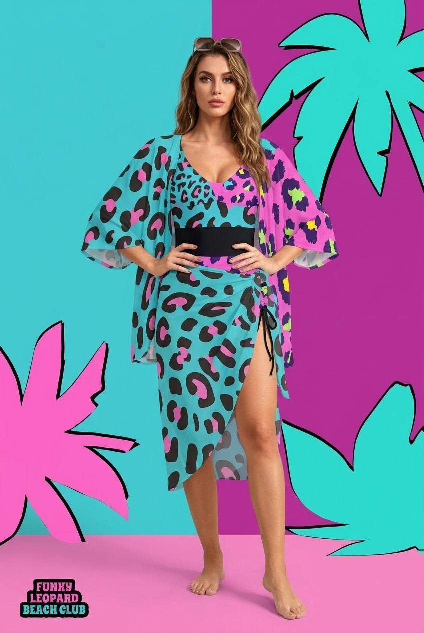 Leopard Dual Color Mid- Length Chiffon Kimono Cover Up
