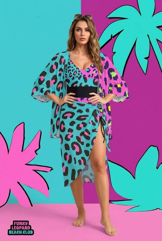 Leopard Dual Color Mid- Length Chiffon Kimono Cover Up