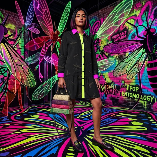 Mosquitoes T-Shirt Dress Lime Pink