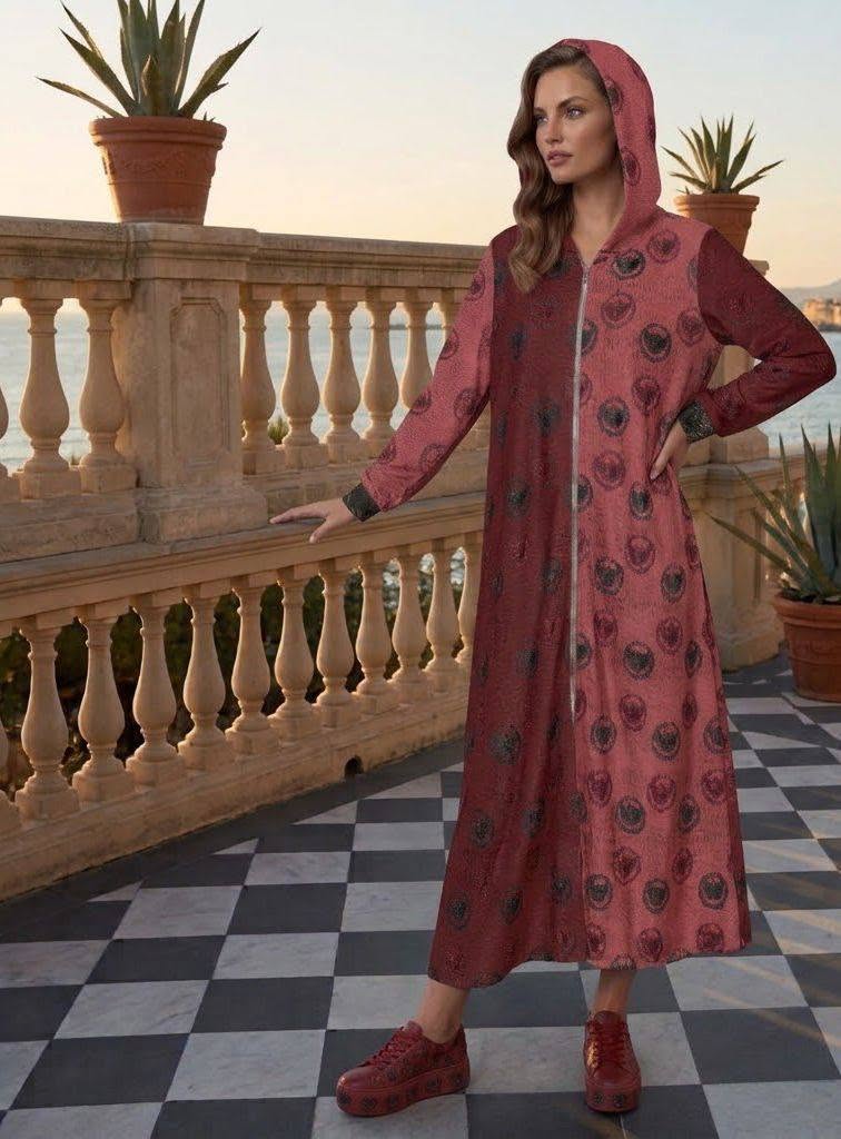 Logo Pattern Dual Color Velvet Zipper Maxi Dress with pockets