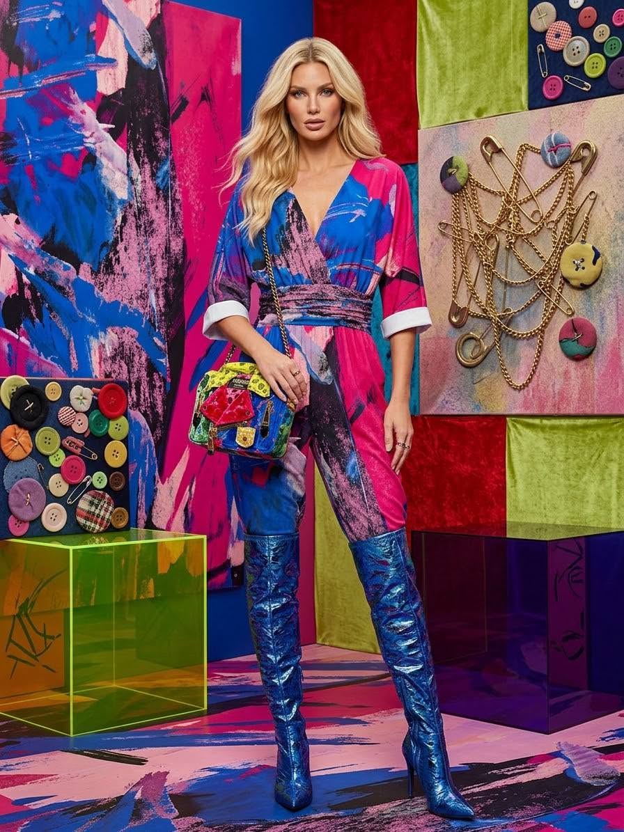 Custom Women's V-Neck Waist-Tied Jumpsuit Set