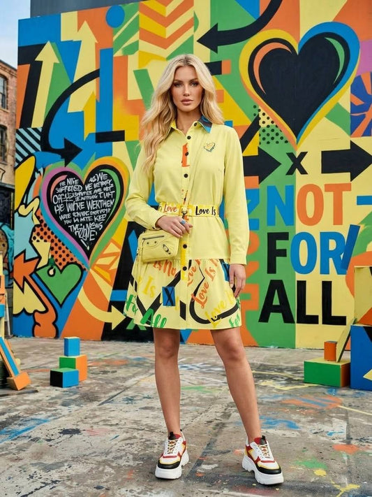 LINFA LONG SLEEVE T-SHIRT DRESS PALE YELLOW
