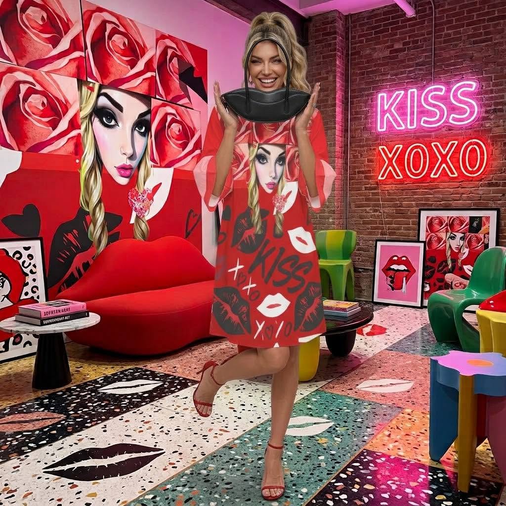 Ransie V Neck Kiss Dress Roses