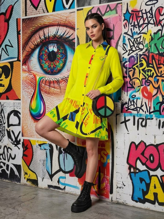 LINFA LONG SLEEVE T-SHIRT DRESS Bright Yellow
