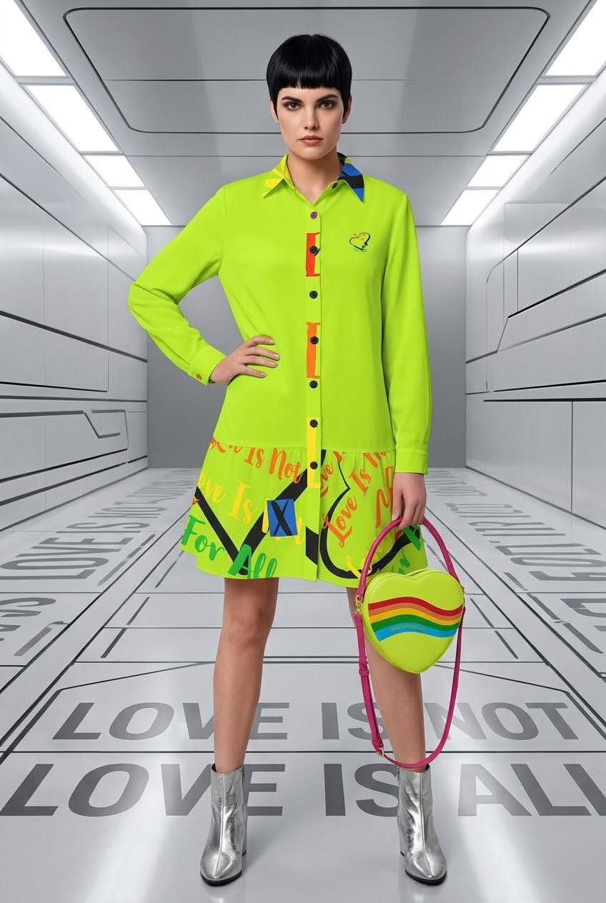 LINFA LONG SLEEVE T-SHIRT DRESS Yellowish Green