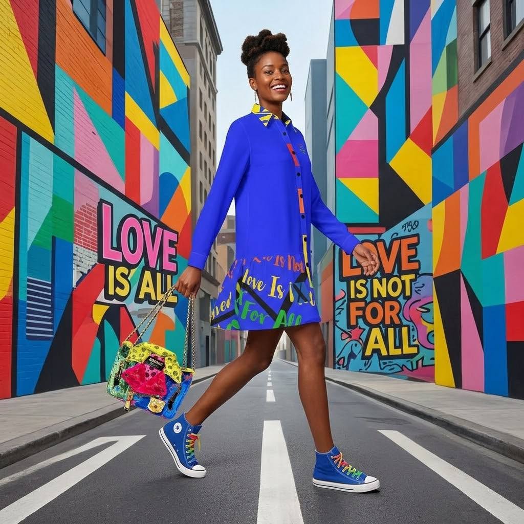 LINFA Long Sleeve T-Shirt Dress Blue Black Heart
