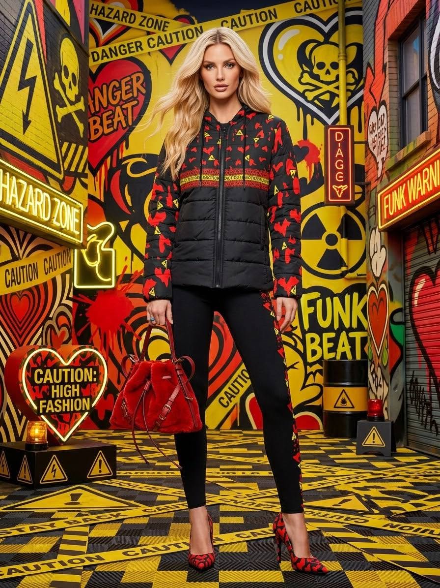 Caution Padded Jacket- Signs & Shredded Hearts