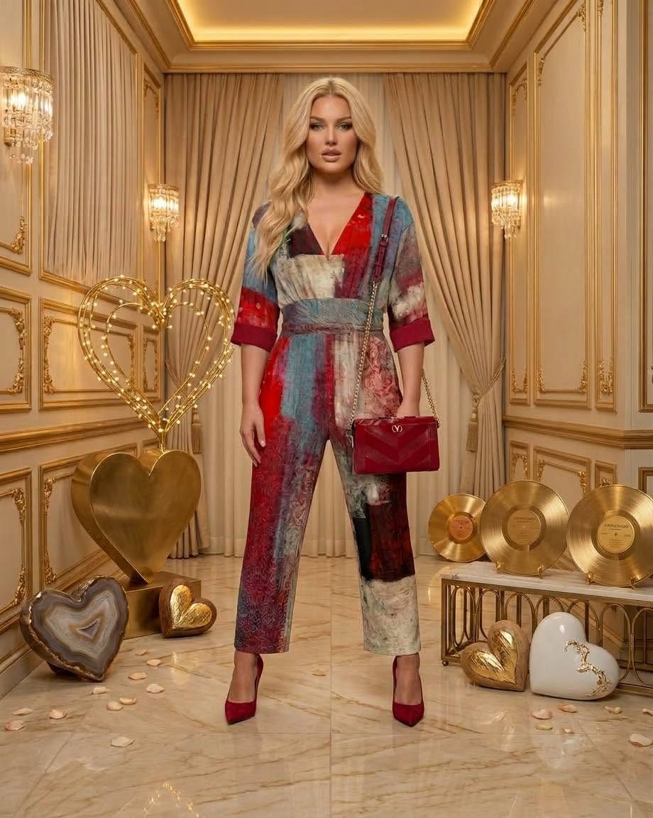 MultiColor Abstract V-Neck Waist-Tied Jumpsuit